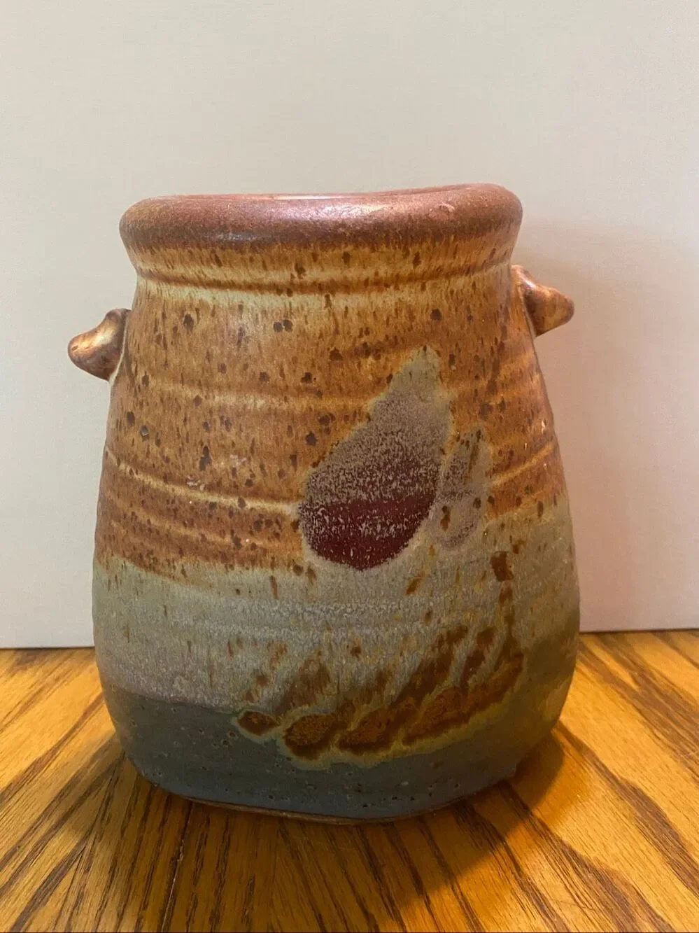 Unbranded Studio Art Pottery Vase Rustic Drip Glaze Brown Green Artist Signed